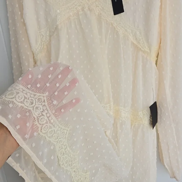 Wistful Moment Ivory Swiss Dot Long Sleeve Dress Size L - Picture 7 of 16